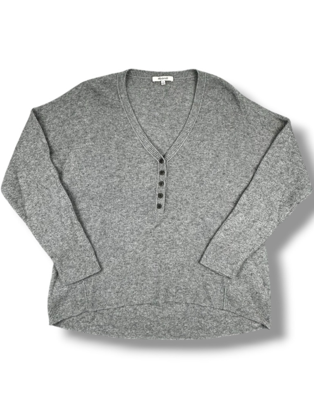 Madewell Grey Waffle Knit V-Neck Button-Down Henley Tunic Size M